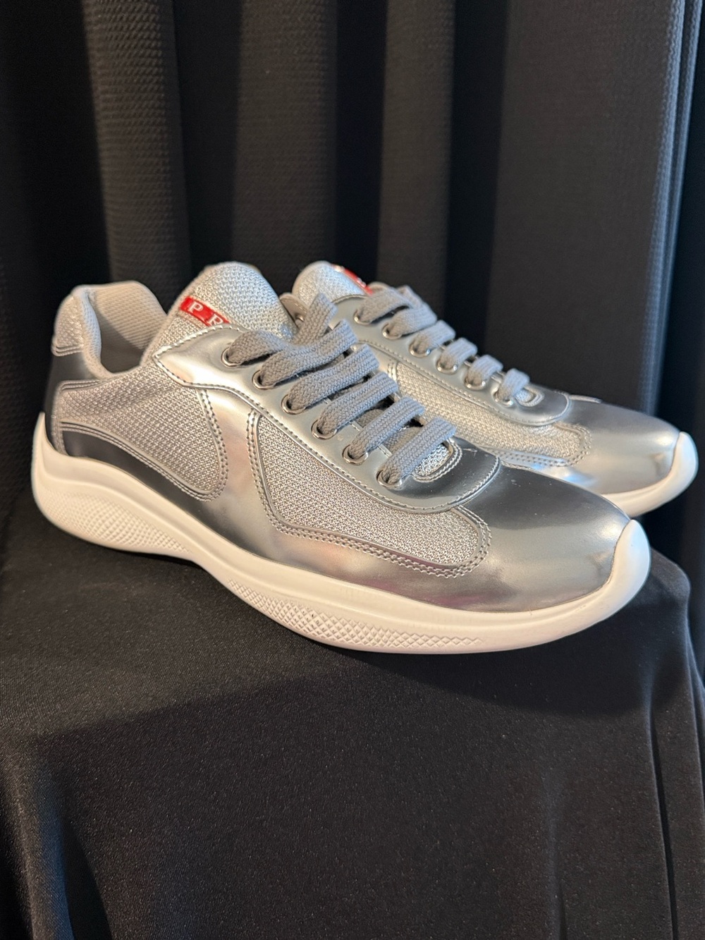 Prada Silver Metallic Mesh Runner Sneakers